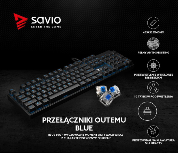 SAVIO Tempest RX FULL Outemu BLUE, LED niebieski, NKRO, Anty-ghosting SAVGK TEMPEST FULL BLUE - 1462252 - zdjęcie 11